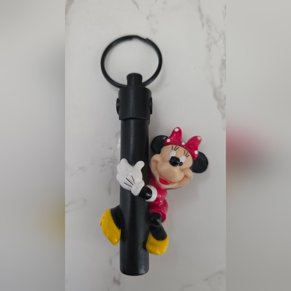 Vintage Minnie Mouse Black Keychain 90s Red Dress